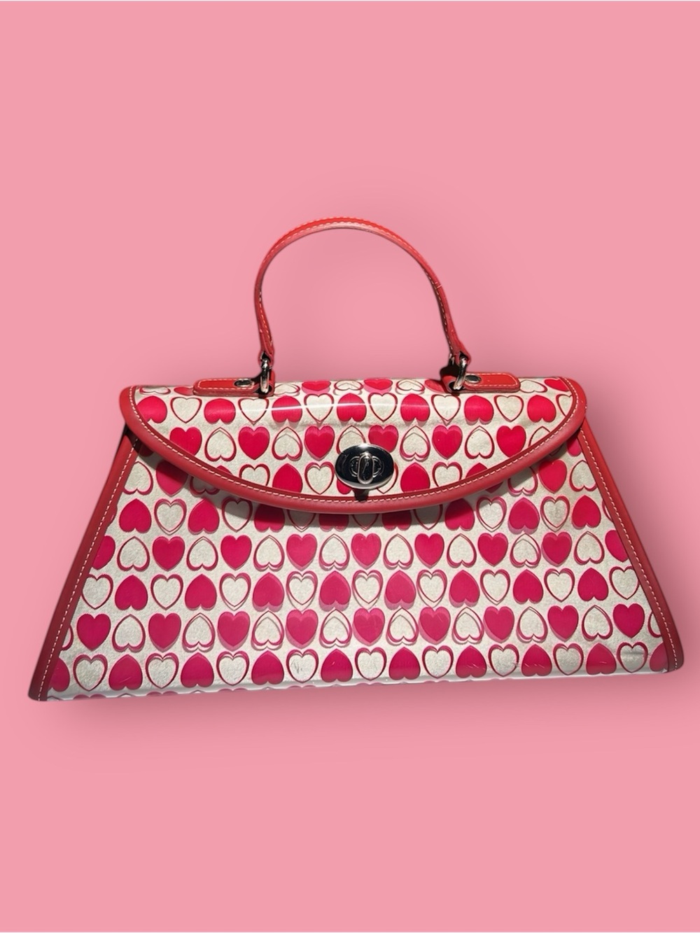 Pink Heart-Print Top Handle Satchel